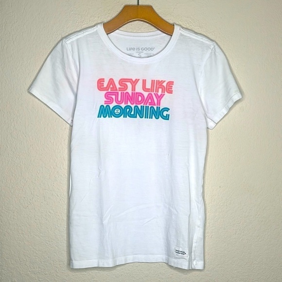 Life is Good Easy Like Sunday Morning Retro tee Oversized White 70s Size Small - Picture 4 of 11